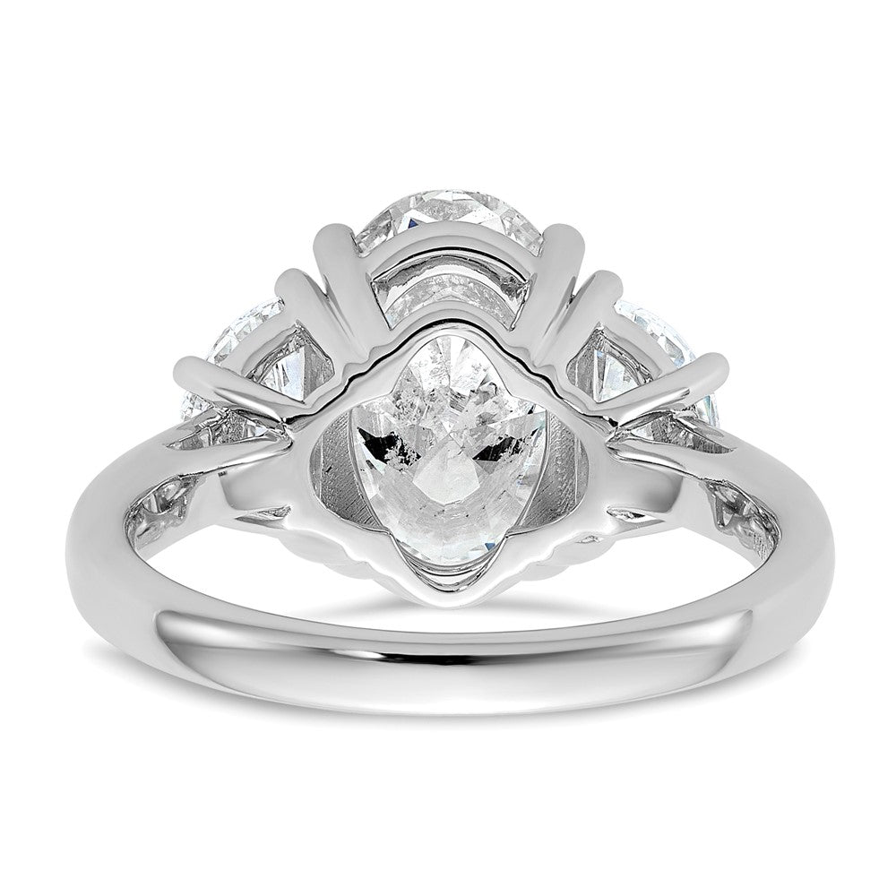 14K White Gold 1 carat Lab Grown Diamond VS+ F+ Half Moon and 3 carat Oval Center Semi Mount Three Stone Engagement Ring