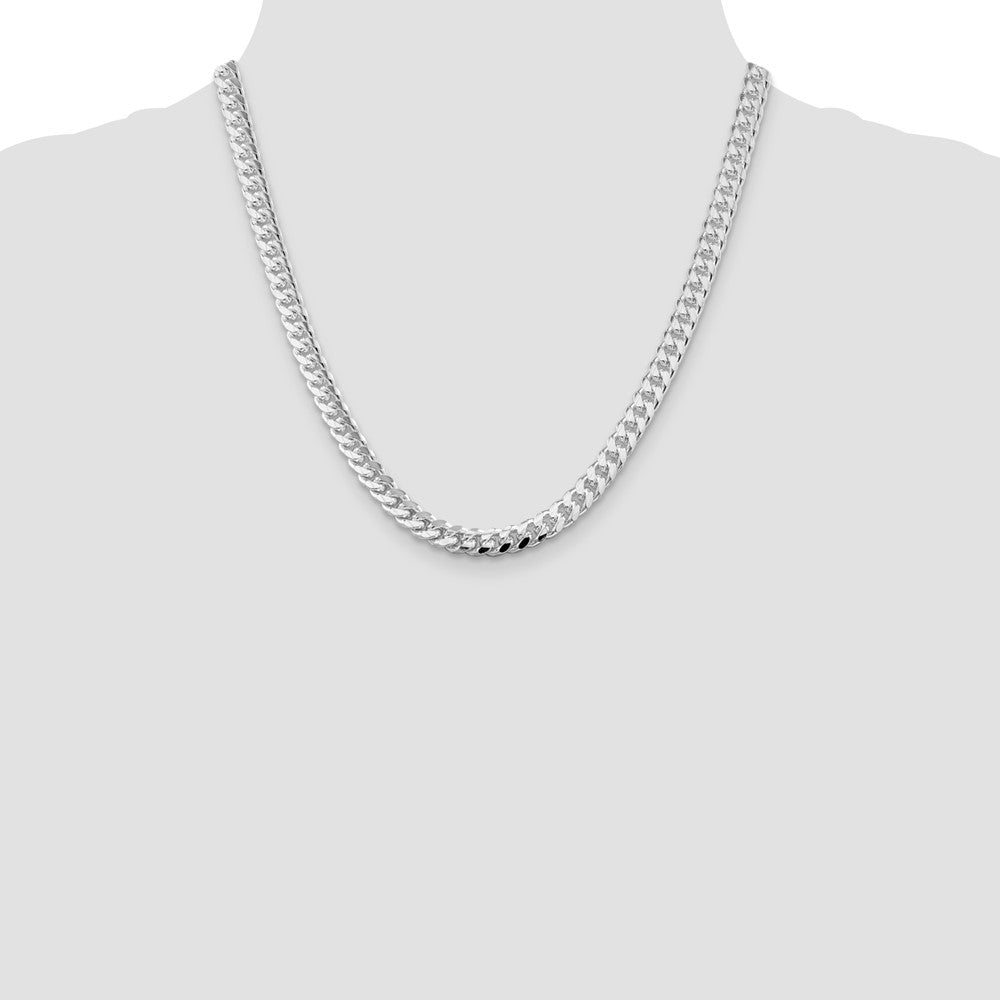 Sterling Silver Rhodium-plated 7mm Domed w/ Side D/C Curb 20 Inch Chain