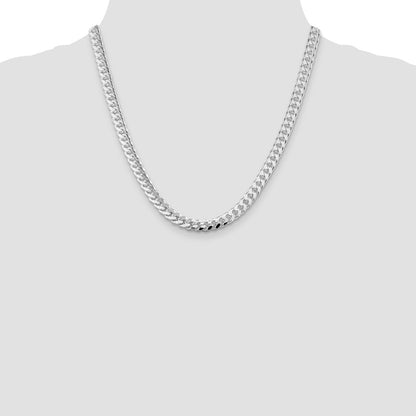 Sterling Silver Rhodium-plated 7mm Domed w/ Side D/C Curb 20 Inch Chain