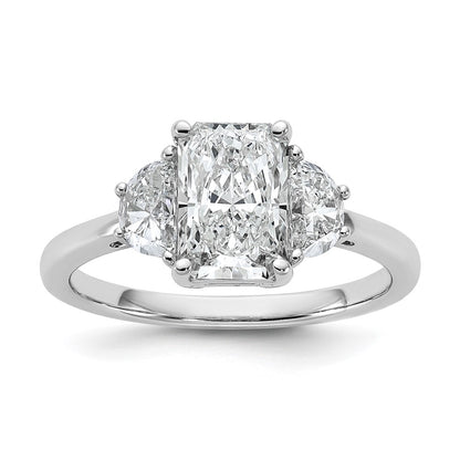 14K White Gold 1/2 carat Lab Grown Diamond VS+ F+ Half Moon 1 1/2 carat Radiant Center Semi Mount Engagement Ring
