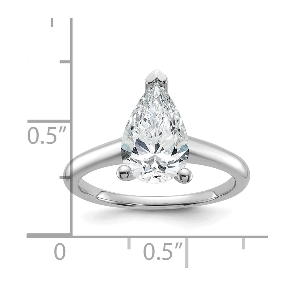 14K White Gold 2 carat Lab Grown Diamond VS+ F+ Pear Solitaire Complete Engagement Ring