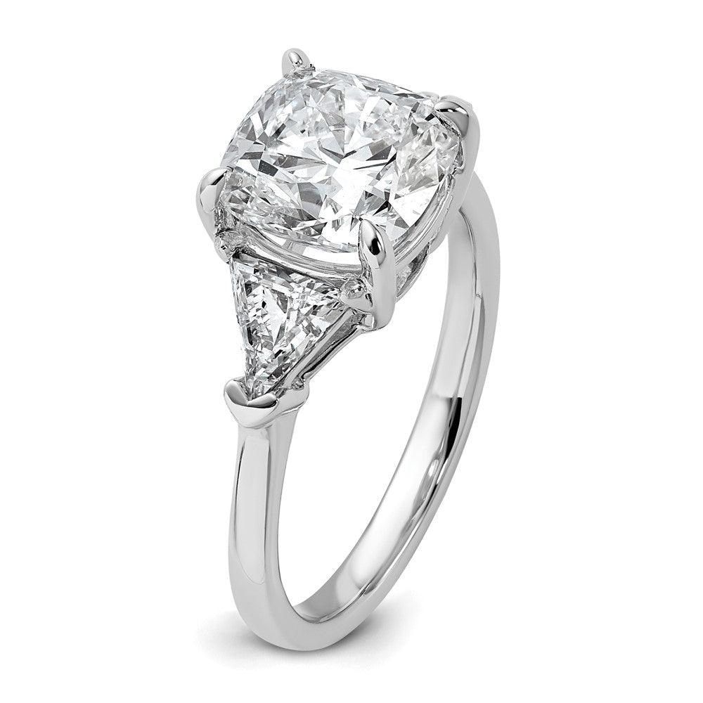 14K White Gold 1 carat Lab Grown Diamond VS/SI+ G+ Triangle 3 carat Cushion Center Semi Mount Three Stone Engagement Ring