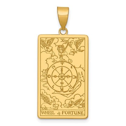 14K Yellow Gold Wheel of Fortune Tarot Card Pendant