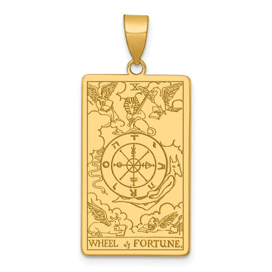 14K Yellow Gold Wheel of Fortune Tarot Card Pendant