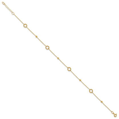 14K Yellow Gold Circle and Diamond-cut Bead 10 Inch Plus 1 Inch Extender - Total 11 Inch Anklet