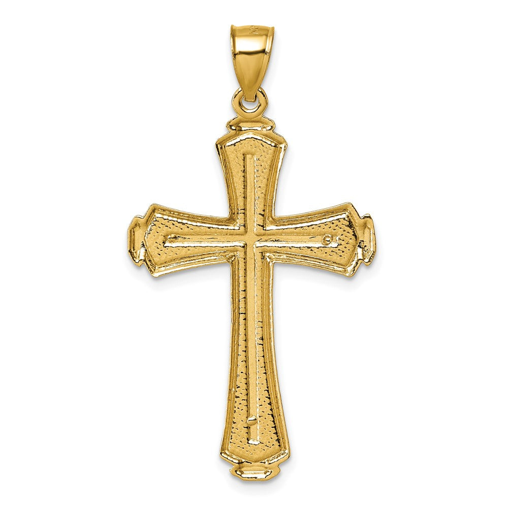 14K Yellow Gold Polished Diamond-cut Textured Fancy Cross Pendant