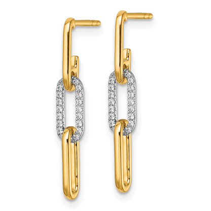 14K Two-Tone Gold Two-tone 1/5 carat Diamond Paperclip Link Dangle Post Earrings