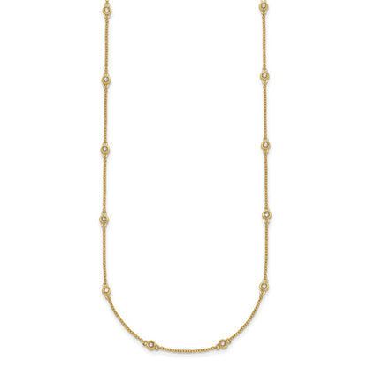14K Yellow Gold Complete 1/4 carat Bezel-set Diamond and Cable Chain 16-Station 16 Inch Necklace