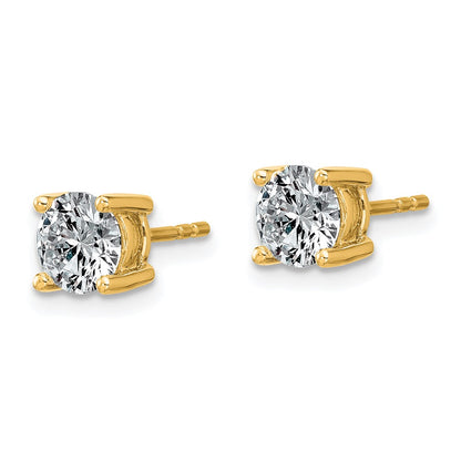 14K Yellow Gold 1 1/2 carat Lab Grown Diamond VS+ F+ Round Complete Four Prong Lightweight Stud Earrings