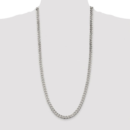 Sterling Silver Rhodium-plated 7mm Pave Curb 30 Inch Chain