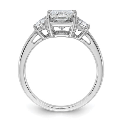 14K White Gold 3 1/8 carat Certified Lab Grown Diamond VS+ F+ Radiant and Half Moon Complete Three Stone Engagement Ring
