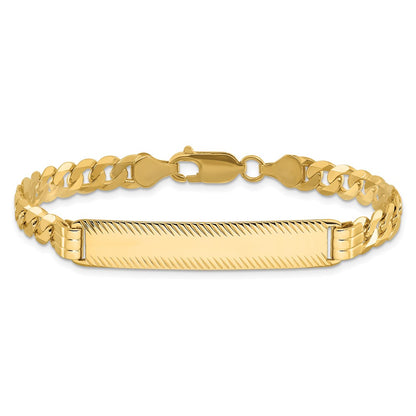 14K Yellow Gold Polished Solid Chain/Solid Plate Curb Link Diamond-cut 40x8mm Plate 7 Inch ID Bracelet