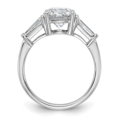 14K White Gold 3 carat Certified Lab Grown Diamond VS+ F+ Round and Tapered Baguette Complete Three Stone Engagement Ring