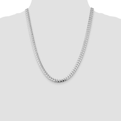 Sterling Silver Rhodium-plated 7mm Domed w/ Side D/C Curb 22 Inch Chain