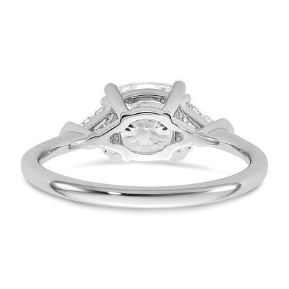 14K White Gold 1/2 carat Lab Grown Diamond VS+ F+ Triangle 1 1/2 carat Cushion Center Semi Mount Three Stone Engagement Ring