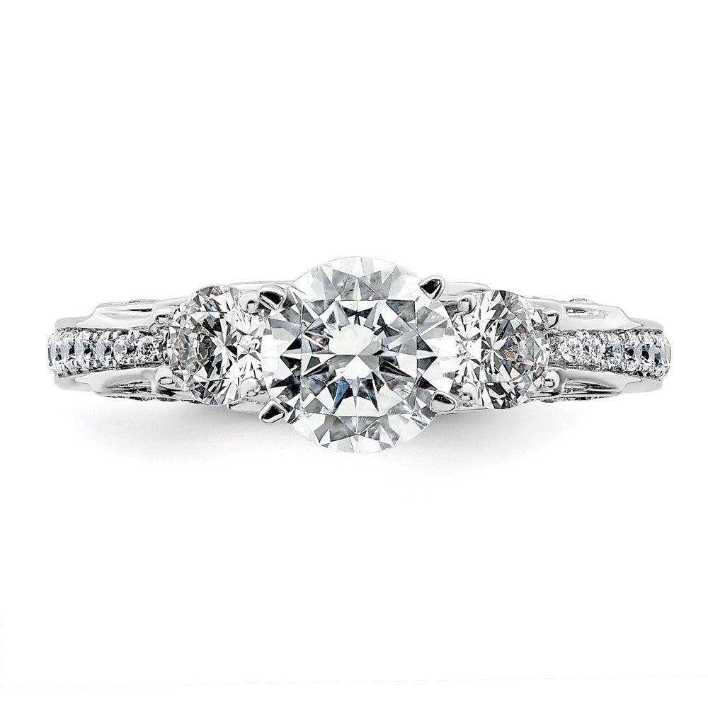 14K White Gold 3/4 carat Lab Grown Diamond VS/SI+ G+ Round Semi Mount Three Stone Engagement Ring