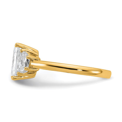 14K Yellow Gold 2 1/2 carat Certified Lab Grown Diamond VS+ F+ Radiant and Half Moon Complete Three Stone Engagement Ring