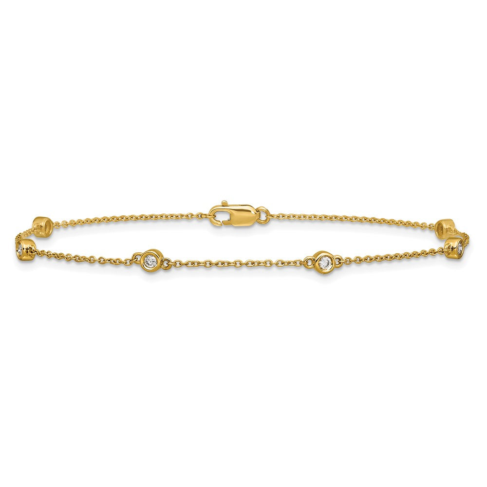 14K Yellow Gold Complete 1/6 carat Bezel-set Diamond and Cable Chain 6-Station 7 Inch Bracelet