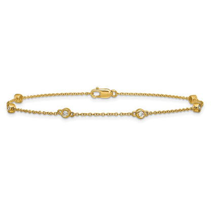 14K Yellow Gold Complete 1/6 carat Bezel-set Diamond and Cable Chain 6-Station 7 Inch Bracelet