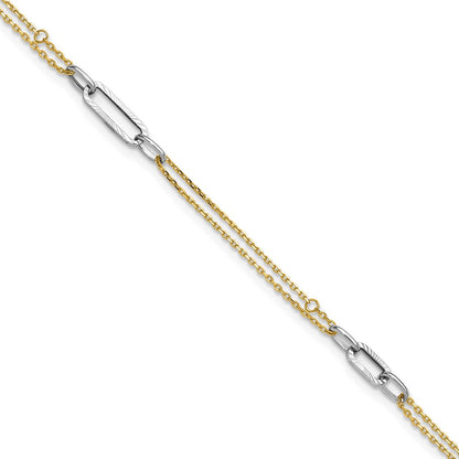 14K Two-Tone Gold Two-tone Polished Diamond-cut 3-Station 9 Inch Plus 1 Inch Extender - Total 10 Inch Anklet