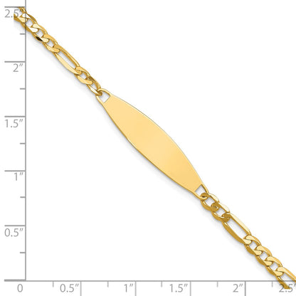 14K Yellow Gold Polished Solid Chain/Solid Plate 3.0mm Figaro Link 29x7.5mm Plate 7 Inch ID Bracelet