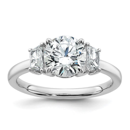 14K White Gold 1 7/8 carat Lab Grown Diamond VS+ F+ Round with Trapezoid Sidestones Complete Engagement Ring