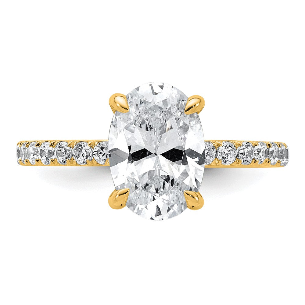 14K Yellow Gold 2 5/8 carat Certified Lab Grown Diamond VS+ F+ Oval Complete Solitaire with Flair Engagement Ring