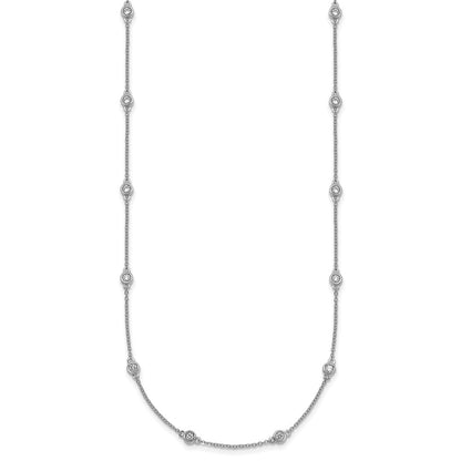 14K White Gold Complete 1/2 carat Bezel-set Diamond and Cable Chain 16-Station 16 Inch Necklace