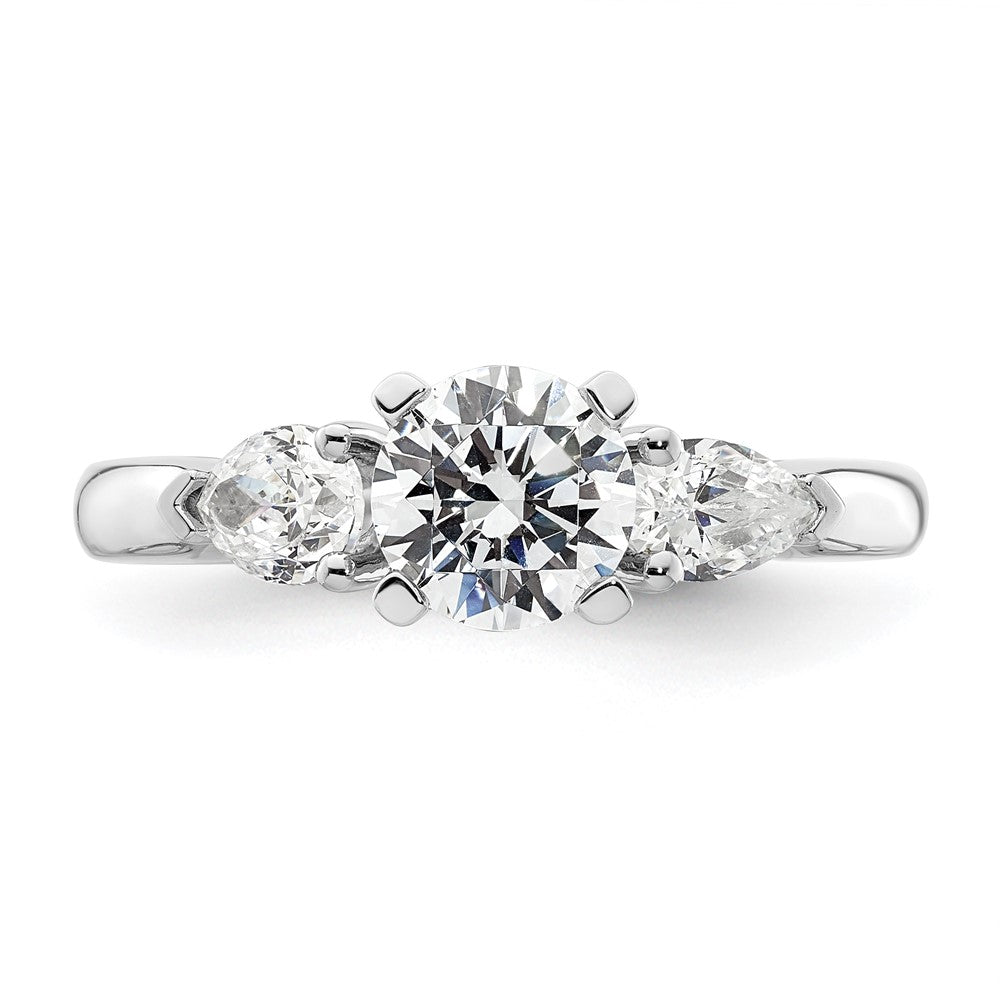 14K White Gold 3-Stone Peg Set Center Pear Diamond Semi-mount Engagement Ring