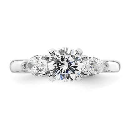 14K White Gold 3-Stone Peg Set Center Pear Diamond Semi-mount Engagement Ring