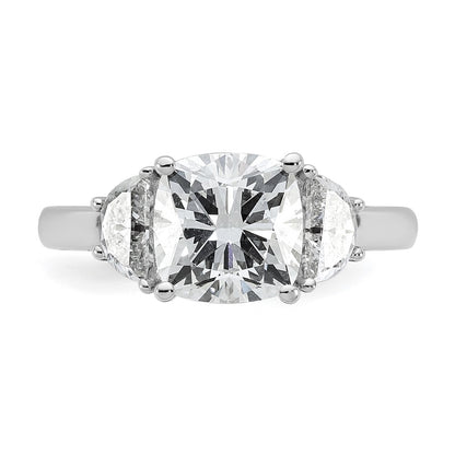 14K White Gold 5/8 carat Lab Grown Diamond VS/SI+ G+ Half Moon and 2 1/2 carat Cushion Center Semi Mount Three Stone Engagement Ring