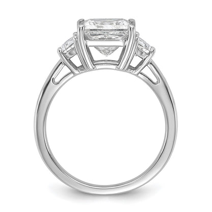 14K White Gold 3 1/8 carat Certified Lab Grown Diamond VS/SI+ G+ Princess and Half Moon Complete Three Stone Engagement Ring