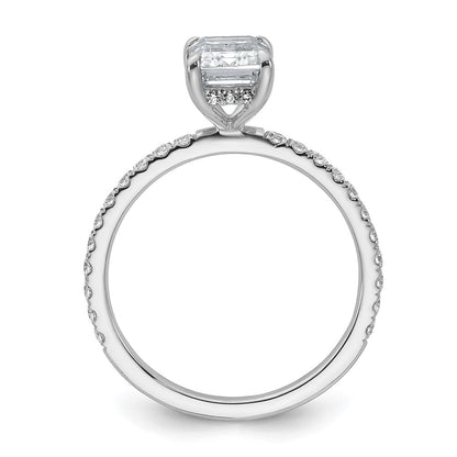 14K White Gold 2 carat Certified Lab Grown Diamond VS+ F+ Emerald Complete Solitaire with Flair Engagement Ring