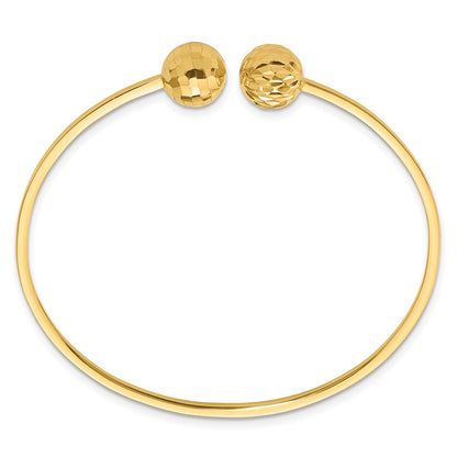 14K Yellow Gold Polished and Diamond-cut 10mm Ball 2.00mm Flexible Oval Cuff Bangle Bracelet