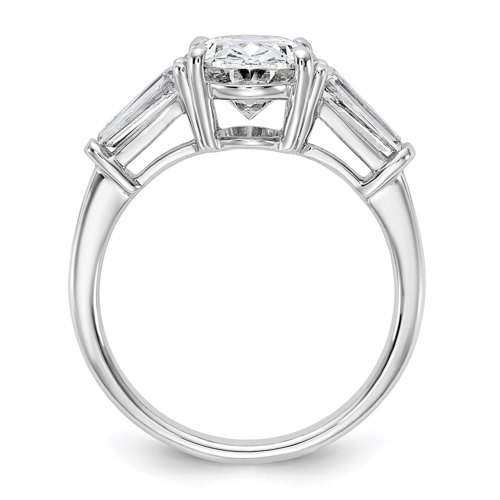 14K White Gold 3 1/5 carat Certified Lab Grown Diamond VS+ F+ Oval and Tapered Baguette Complete Three Stone Engagement Ring