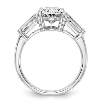 14K White Gold 3 1/5 carat Certified Lab Grown Diamond VS+ F+ Oval and Tapered Baguette Complete Three Stone Engagement Ring