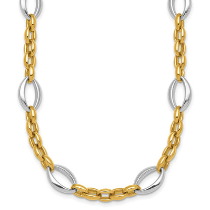 14K Two-Tone Gold Two Tone Polished Oval and Cable Chain 18 Inch Necklace