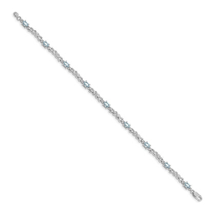 14K White Gold Complete Diamond and Oval Aquamarine X-design 7.25 Inch Bracelet