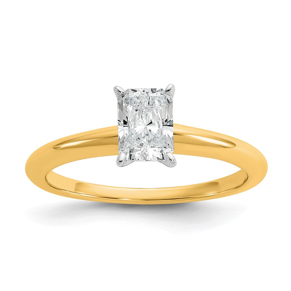 14K Two-Tone Gold Two-tone 3/4 carat Certified Lab Grown Diamond VS+ F+ Radiant Solitaire Complete Engagement Ring