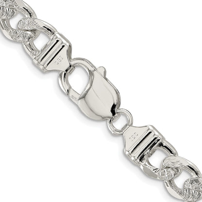 Sterling Silver Rhodium-plated 9.5mm Pav‚ Flat Figaro 22 Inch Chain