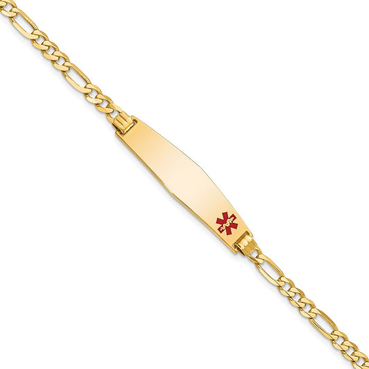 14K Yellow Gold Medical Solid Chain/Solid Plate Non-Enameled Soft Diamond Shape 33x8mm Off-Center Flat Figaro Link 7 Inch ID Bracelet