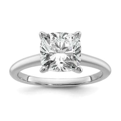14K White Gold 3 carat Lab Grown Diamond VS+ F+ Cushion Complete Solitaire Engagement Ring