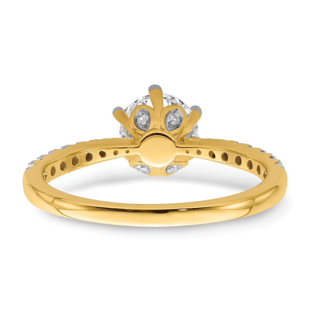 14K Yellow Gold Gold Leaf Design (Holds 1 carat (6.5mm) Round Center) 1/4 carat Diamond Semi-Mount Engagement Ring