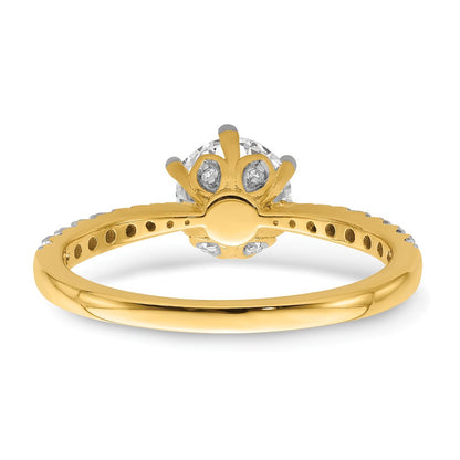 14K Yellow Gold Gold Leaf Design (Holds 1 carat (6.5mm) Round Center) 1/4 carat Diamond Semi-Mount Engagement Ring