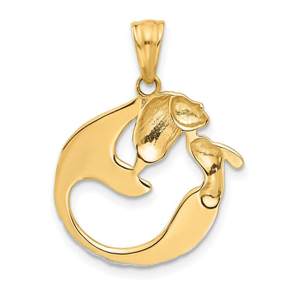 14K Yellow Gold with Rhodium Diamond Cut Mermaid Pendant