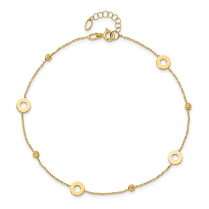 14K Yellow Gold Circles and Beads 9 Inch Plus 1 Inch Extender - Total 10 Inch Anklet