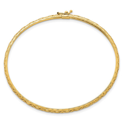 14K Yellow Gold Polished Laser and Diamond-cut 6.15mm Fancy Pierced Design Flexible Oval Bangle Bracelet