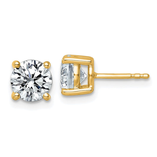 14K Yellow Gold 2 1/2 carat Lab Grown Diamond VS+ F+ Round Complete Four Prong Lightweight Stud Earrings