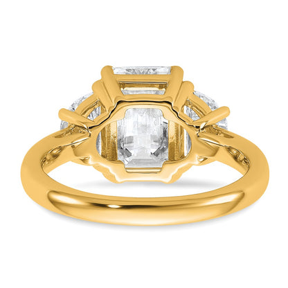 14K Yellow Gold 4 carat Certified Lab Grown Diamond VS/SI+ G+ Complete Emerald and Half Moon Three Stone Engagement Ring