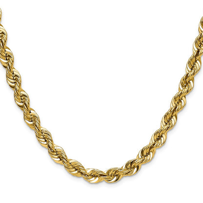 14K Yellow Gold 7.5mm Regular Rope 24 Inch Chain